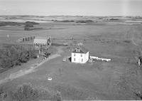 Aerial photograph of a farm near Highway 14 W. of Unity