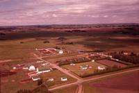 Aerial photograph of a farm in Saskatchewan